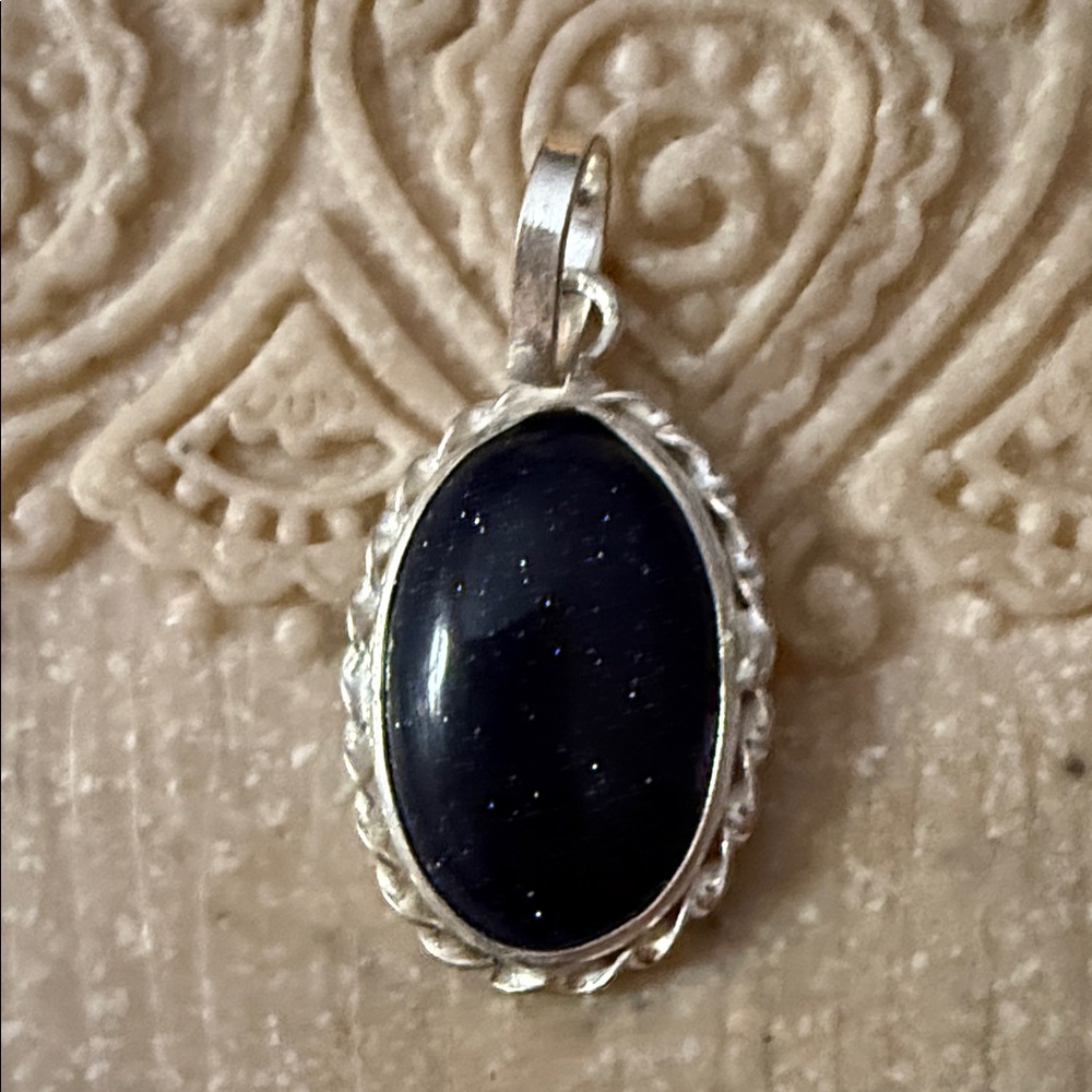 New Blue Goldstone Pendant with Sterling Silver 1.5” glimmers